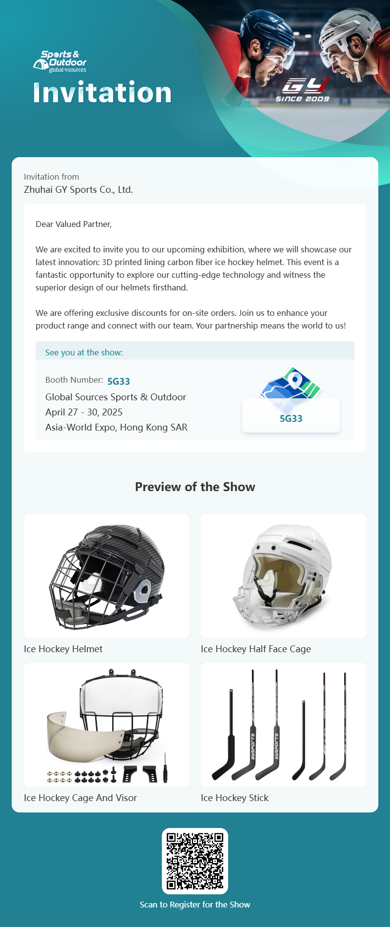 GY Global Sources Sports & Outdoor, 27.–30. aprill 2025, Asia-World Expo, Hongkongi erihaldus, booth number. 5G33